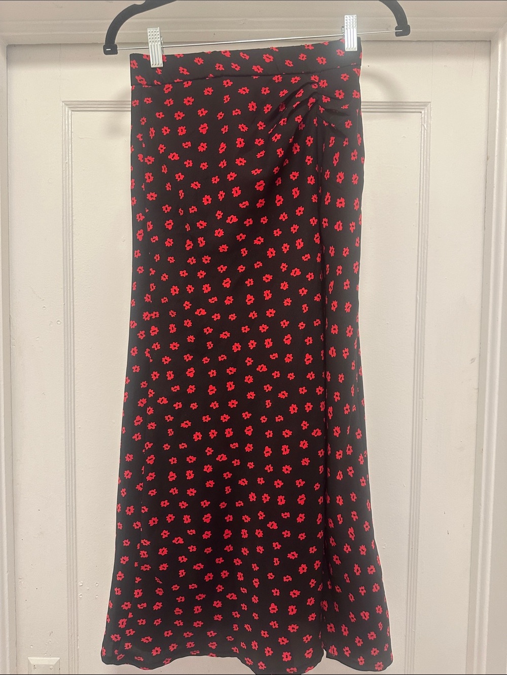 Black Maxi Skirt with Red Floral Print